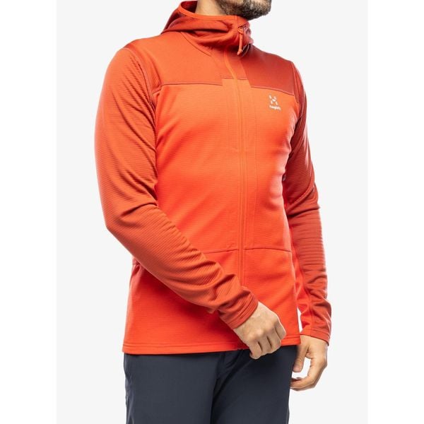 Bluza polarowa męska Haglofs ROC Flash Mid Hood. Czerwone bluzy męskie Haglöfs, m, bez wzorów, z polaru, bez kaptura. Za 407.99 zł.