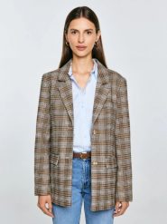Marynarka damska z dodatkiem wełny w kratę Stilla 000. Białe żakiety damskie Big Star, l, bez wzorów, z tkaniny, eleganckie. W wyprzedaży za 299.99 zł.