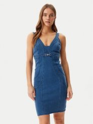 Guess Sukienka jeansowa W5GK75 D5LK0 Niebieski Regular Fit. Niebieskie sukienki damskie Guess, xl, z aplikacjami, z bawełny, bez kołnierzyka, bez ramiączek. Za 397.00 zł.