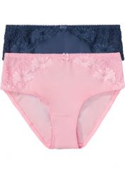 Figi maxi z koronką (2 pary). Szare figi damskie bonprix, bez wzorów, z koronki. Za 77.99 zł.