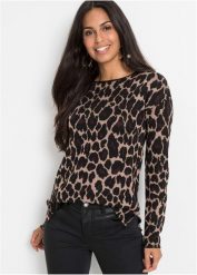 Sweter żakardowy. Brązowe swetry damskie bonprix, bez wzorów, z żakardem, bez kołnierzyka, bez ramiączek, bez kaptura. Za 114.99 zł.