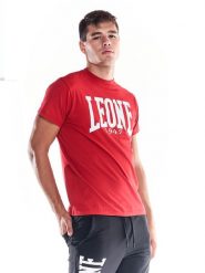 Leone Basic Męska bawełniana koszulka z krótkim rękawem. Czerwone koszulki sportowe męskie LEONE 1947 APPAREL, m, bez wzorów, z bawełny, bez kołnierzyka, bez ramiączek, na fitness i siłownię. Za 84.16 zł.