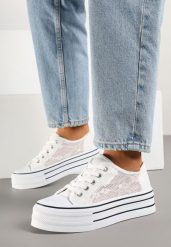 Białe Koronkowe Trampki Vices na Podwójnej Podeszwie Telosira. Białe trampki i tenisówki damskie Renee, bez wzorów, z koronki, eleganckie, bez zapięcia. Za 64.99 zł.