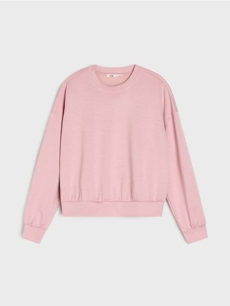 Gładka bluza z długim rękawem soft touch - różowy. Czerwone bluzy damskie Sinsay, l, bez wzorów, bez kaptura. Za 49.99 zł.
