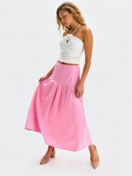 Spódnica midi z zakładkami z domieszką wiskozy - różowy. Czerwone spódnice damskie Sinsay, l, bez wzorów, z wiskozy, midi. Za 59.99 zł.