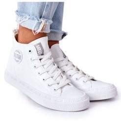 Damskie Wysokie Trampki Big Star GG274016 Białe. Białe trampki i tenisówki damskie bez wzorów, z materiału, retro, bez zapięcia. Za 207.90 zł.