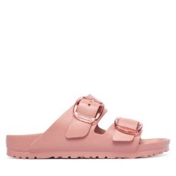 Klapki Birkenstock. Czerwone klapki damskie Birkenstock, bez wzorów, bez obcasa. Za 299.99 zł.