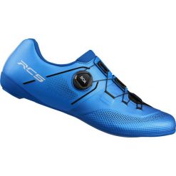Buty rowerowe RC503, niebieskie. Niebieskie buty sportowe męskie Shimano, ze skóry, bez zapięcia, rowerowe. Za 750.50 zł.