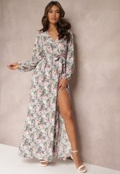 Jasnoniebieska Sukienka Katiphae. Niebieskie sukienki damskie Renee, l, z aplikacjami, z materiału, bez kołnierzyka, bez ramiączek, maxi, kopertowe. Za 54.99 zł.