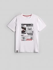 4F T-shirt regular z nadrukiem męski - biały M. Białe koszulki sportowe męskie 4f, m, bez wzorów, z bawełny, bez kołnierzyka, bez ramiączek. Za 79.99 zł.
