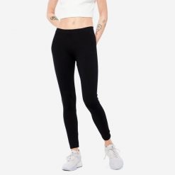 Legginsy fitness damskie Nyamba 100 Salto. Czarne legginsy damskie DOMYOS, plus size, bez wzorów, z bawełny, na fitness i siłownię. Za 29.99 zł.