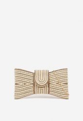 Złota Wieczorowa Torebka Vices w Kształcie Kokardy z Odpinanym Łańcuszkiem Istte. Żółte torebki do ręki damskie Renee, bez wzorów, z satyny, eleganckie, bez dodatków. Za 79.99 zł.