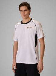 4F Koszulka treningowa szybkoschnąca męska 4F x Robert Lewandowski - biała XXL. Białe koszulki sportowe męskie 4f, l, bez wzorów, z materiału, bez kołnierzyka, bez ramiączek, na fitness i siłownię. Za 149.99 zł.