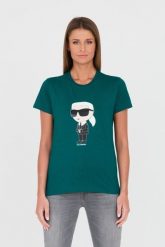 KARL LAGERFELD Zielony damski t-shirt Karl, Rozmiar M. Zielone t-shirty damskie KARL LAGERFELD, m, bez wzorów, bez kołnierzyka. W wyprzedaży za 299.99 zł.