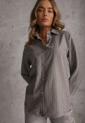 Czarna Koszula z Bawełną w Prążki ze Zdobionymi Guzikami Mirasea. Czarne bluzki damskie Renee, m, z aplikacjami, z bawełny, eleganckie, bez kołnierzyka, bez ramiączek. Za 69.99 zł.