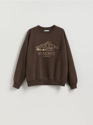 Bluza z haftem - ciemnobrązowy. Brązowe bluzy damskie Reserved, l, bez wzorów, z bawełny, bez kaptura. Za 119.99 zł.