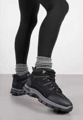 Czarne Sznurowane Buty Trekkingowe Traperki Vices na Grubej Podeszwie Afertie. Czarne obuwie sportowe damskie Born2be, z jeansu, za kostkę. Za 99.99 zł.