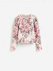 Wzorzysta bluzka - wielobarwny. Bluzki damskie Reserved, l, bez wzorów, z dzianiny, bez kołnierzyka, bez ramiączek. Za 129.99 zł.