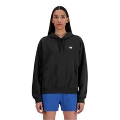 Bluza sportowa damska New Balance WT41507BK. Czarne bluzy damskie New Balance, l, bez wzorów, z materiału, z kapturem. Za 364.00 zł.