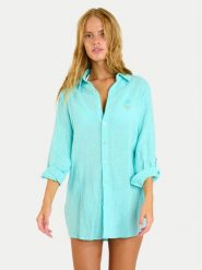 Banana Moon Koszula Garel Zelena MWW04 Turkusowy Regular Fit. Niebieskie bluzki damskie Banana Moon, m, bez wzorów, z bawełny, bez kołnierzyka, bez ramiączek. Za 459.99 zł.