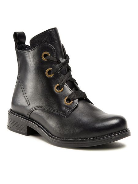 Lasocki Trzewiki RST-TULIA-23 Czarny. Czarne botki damskie Lasocki, ze skóry, bez obcasa, na płaskiej podeszwie, bez zapięcia. Za 229.99 zł.