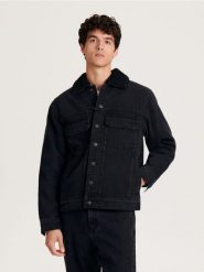 Jeansowa kurtka sherpa - czarny. Czarne kurtki męskie Reserved, l, bez wzorów, z denimu, bez kaptura. Za 239.99 zł.