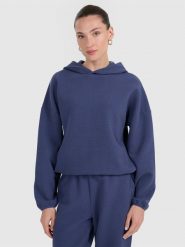 4F Bluza dresowa z waflowej dzianiny damska - granatowa XXL. Niebieskie bluzy sportowe damskie 4f, xxl, bez wzorów, z dresówki, bez kaptura. Za 179.99 zł.