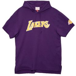 Sweatshirt bluza z krótkim rękawem Los Angeles Lakers. Fioletowe bluzy męskie Mitchell & Ness, l, bez wzorów, z bawełny, z kapturem. Za 283.00 zł.