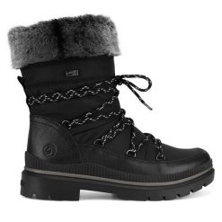 Botki Remonte. Czarne botki damskie Remonte, bez obcasa, na płaskiej podeszwie, bez zapięcia. Za 342.99 zł.