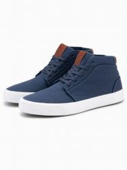 Męskie wysokie buty trampki z bawełnianego płótna – ciemnoniebieskie V1 OM-FOTH-0156 - 46. Niebieskie trampki męskie Ombre Clothing, bez wzorów, z bawełny, przed kolano, bez zapięcia. W wyprzedaży za 109.99 zł.