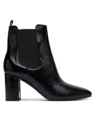 Guess Botki FLFFIE LEA10 Czarny. Czarne botki damskie Guess, z lakierowanej skóry, bez obcasa, na słupku, bez zapięcia. Za 674.99 zł.