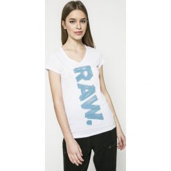 G-Star Raw - Top Thilea. Szare topy damskie G-Star Raw, z nadrukiem, z bawełny, z krótkim rękawem. W wyprzedaży za 89.90 zł.