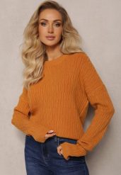 Brązowy Sweter z Tłoczeniami o Klasycznym Fasonie Sigune. Brązowe swetry damskie Renee, na jesień, bez wzorów, casualowe, bez kołnierzyka, bez ramiączek, bez kaptura. Za 84.99 zł.