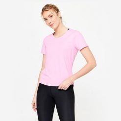 Second Life - Koszulka fitness damska Domyos krótki rękaw - Stan Dobry. Czerwone t-shirty damskie DOMYOS, l, bez wzorów, z materiału, bez kołnierzyka. Za 29.99 zł.