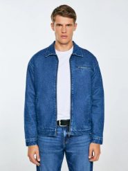 Kurtka męska jeansowa zapinana na zamek ocieplana granatowa Malcom 530. Niebieskie płaszcze męskie Big Star, l, bez wzorów, z jeansu, eleganckie, bez kaptura. Za 459.99 zł.