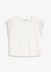 Koszulka z poduszkami na ramionach. Czarne bluzki damskie bonprix, bez wzorów, eleganckie, bez kołnierzyka. Za 49.99 zł.