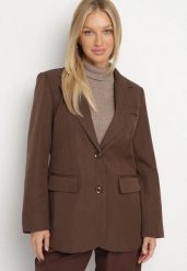 Brązowa Jednorzędowa Marynarka Ozdobiona Guzikami na Rękawach Ridvire. Brązowe żakiety damskie Born2be, l, bez wzorów, eleganckie. Za 139.99 zł.