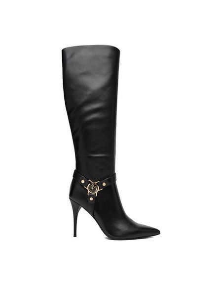 Eva Minge Kozaki EO-SURI-1278-508 Czarny. Czarne kozaki damskie Eva Minge, ze skóry, bez obcasa, na szpilce. Za 729.99 zł.