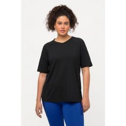 Damskie T-shirt ochrona UV 50+ dekolt w serek rękaw 1/2. Czarne koszulki sportowe damskie Ulla Popken, plus size, bez wzorów, z elastanu, bez kołnierzyka, bez ramiączek. Za 179.99 zł.