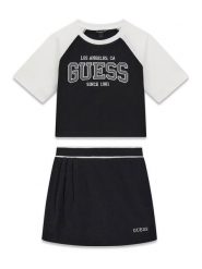 Guess Komplet t-shirt i spódniczka J6YG03 K3923 Czarny Regular Fit. Czarne t-shirty i topy dla dziewczynek Guess, z aplikacjami, z bawełny, bez ramiączek. Za 174.99 zł.
