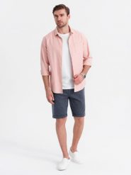 Męskie krótkie spodenki na gumce ze strukturalnej dzianiny – granatowe V1 OM-SRCS-0177 - XXL. Niebieskie szorty męskie Ombre Clothing, l, bez wzorów, z bawełny, casualowe. W wyprzedaży za 109.99 zł.