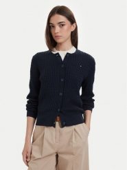 Tommy Hilfiger Kardigan WW0WW43329 Granatowy Regular Fit. Niebieskie kardigany damskie Tommy Hilfiger, xl, bez wzorów, z bawełny, bez kołnierzyka, bez ramiączek, bez kaptura. Za 649.99 zł.