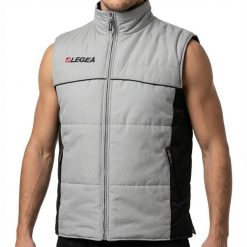 Bezrękawnik Polonia do treningu fitness szaro-czarny. Czarne kurtki męskie Legea, m, bez wzorów, z puchu, bez kaptura. Za 40.00 zł.