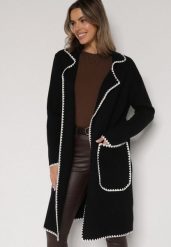 Czarny Kardigan Ozdobiony Lamówką Tusbena. Czarne kardigany damskie Born2be, bez wzorów, z jeansu, eleganckie. Za 129.99 zł.