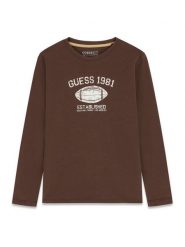 Guess Bluzka L6YI06 K3714 Brązowy Regular Fit. Brązowe t-shirty dla chłopców Guess, z aplikacjami, z bawełny, bez ramiączek. Za 94.99 zł.