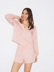Wzorzysta piżama z wiskozy - pastelowy róż. Czerwone piżamy damskie Reserved, l, bez wzorów, z wiskozy, bez ramiączek. Za 139.99 zł.