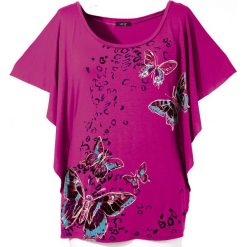 Shirt z rękawami kimonowymi bonprix fuksja z nadrukiem. Bluzki damskie marki bonprix. Za 54.99 zł.
