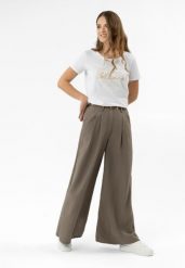 Szerokie spodnie R-MARGA. Spodnie materiałowe damskie Volcano, s, bez wzorów, z lyocellu. Za 149.99 zł.