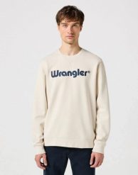 MESKA BLUZA WRANGLER LOGO CREW SWEAT VINTAGE WHITE 112350538. Białe bluzy męskie Wrangler, s, bez wzorów, bez kaptura. Za 149.99 zł.