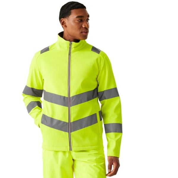 Męska 2warstwowa Kurtka Soft Shell Pro Contract Ablaze HiVis. Żółte kurtki męskie Regatta, m, bez wzorów, z materiału, bez kaptura. Za 147.99 zł.
